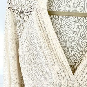 Free People White Lace V Neck Mini Dress
